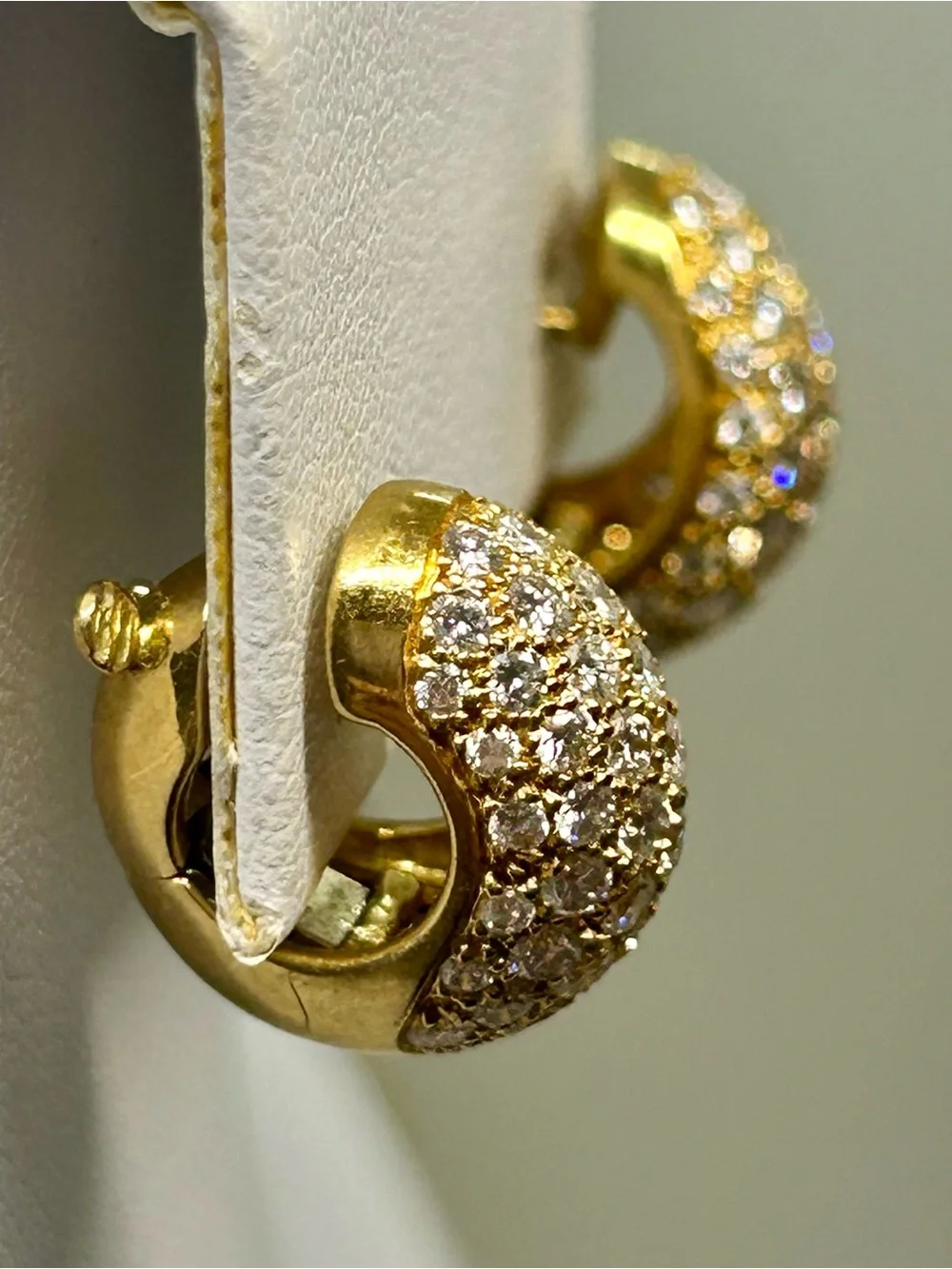 CHANEL Vintage Fine Jewelry 18k Gold Pave Diamond Dome Huggie Earrings